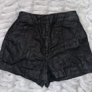 Black High-Waist Linen Shorts